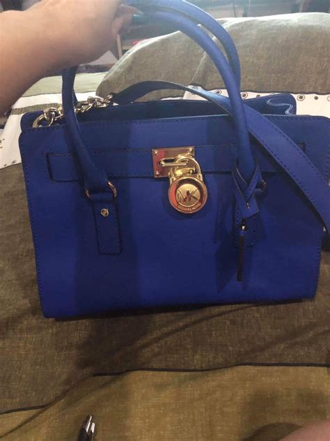 michael kors hamilton saffiano leather medium electric blue satchel